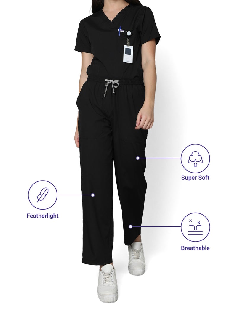 KNYA Classic Women's 5-Pocket New Gen Scrubsuit | V Neck | Flexibile & Comfortable Top & Bottom | Easily Accessible Pockets | Uniform for Doctors | Black (L) - Image 5